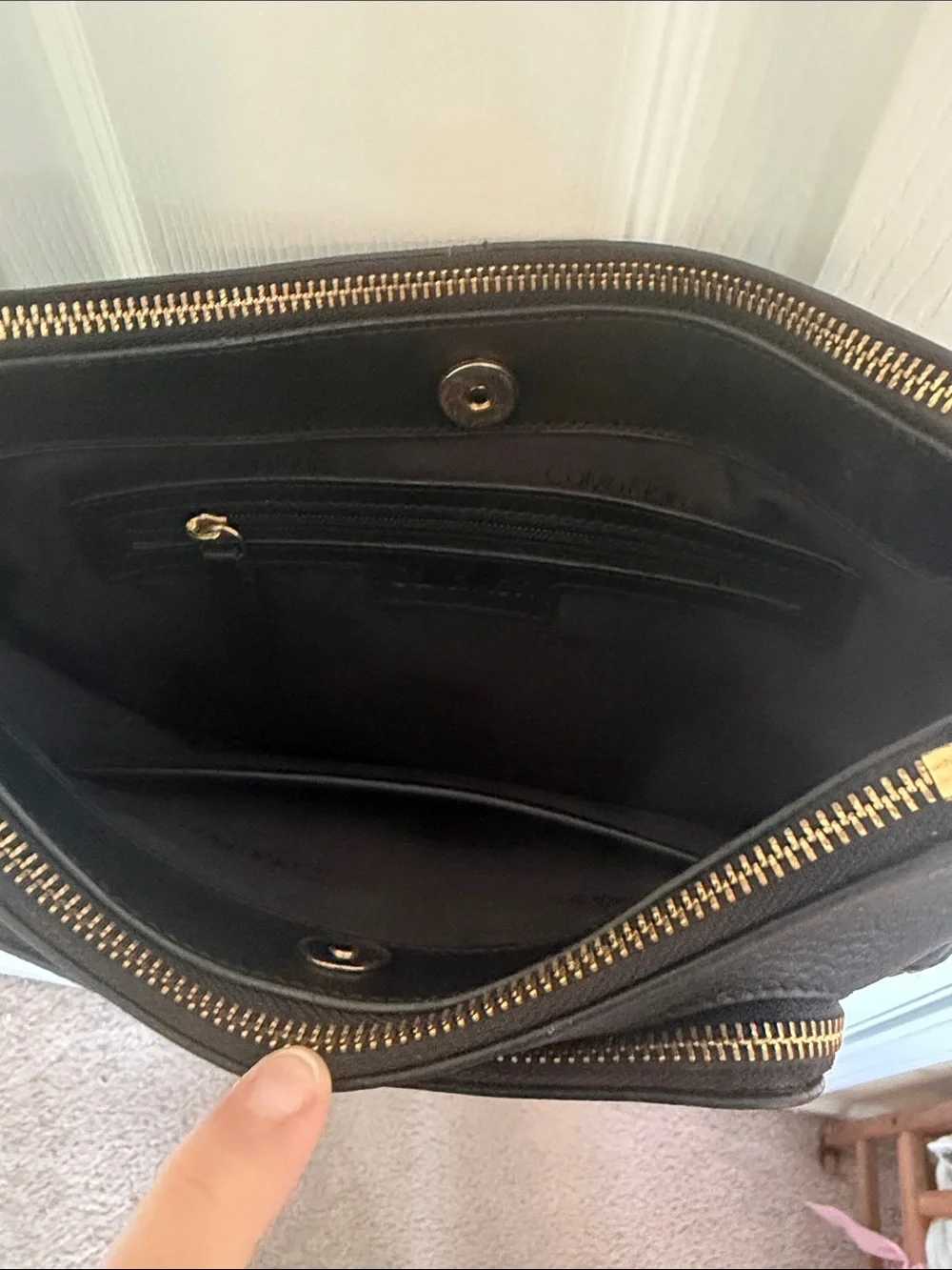Calvin Klein Black Pebbled Leather Crossbody with Gold Accents
